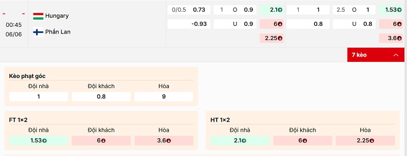 Soi kèo Hungary vs Phần Lan qua tỷ lệ