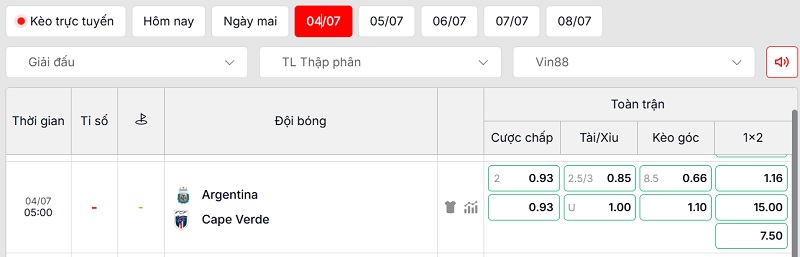 Soi kèo Argentina vs Cabo Verde qua tỷ lệ